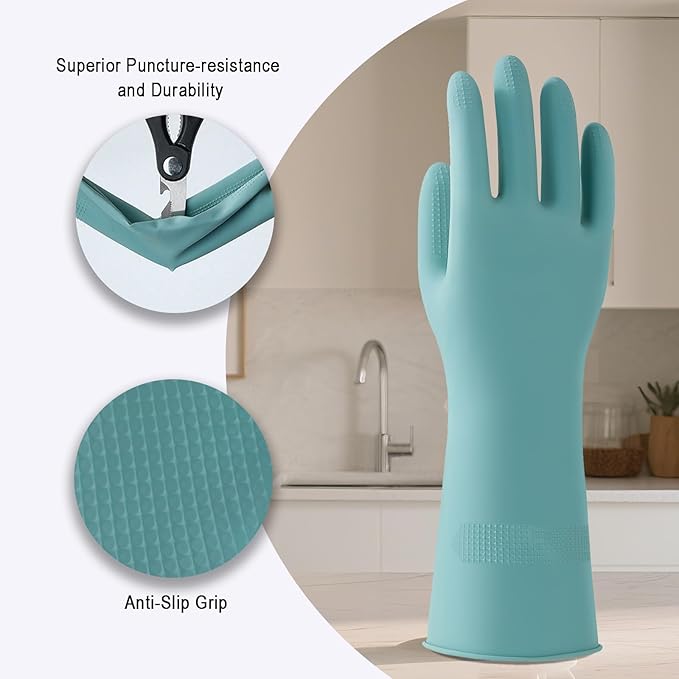 Bamllum 4 Pairs Rubber Dishwashing Gloves - Reusable Kitchen Cleaning Gloves for Washing Dishes & Household, Non-Slip, Long-Lasting Flexible Gloves (Medium