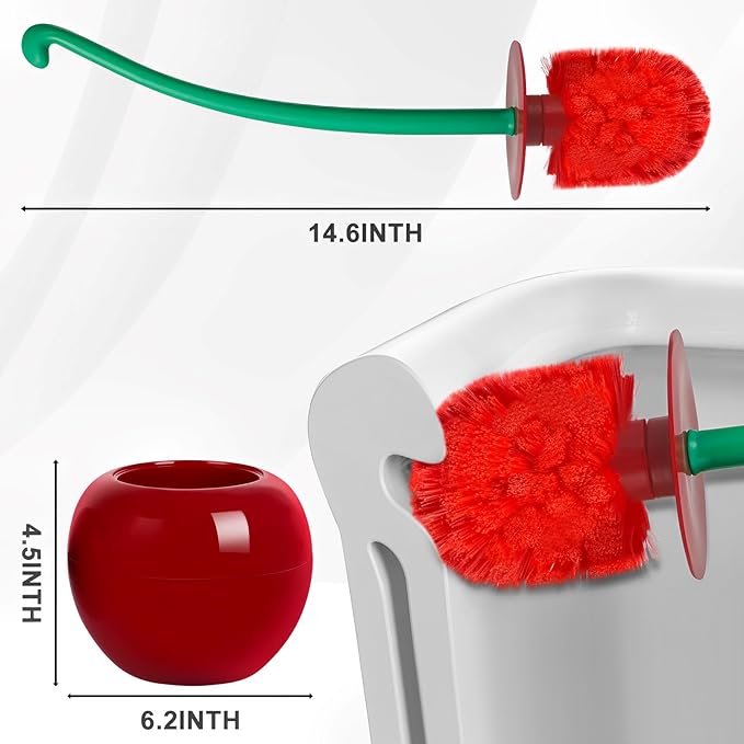 Toilet Brush Household Bathroom Cleaning Cherry: 2-Pack Adorable Shape with Holder, Deep Clean Bowl Under Rim（Red
