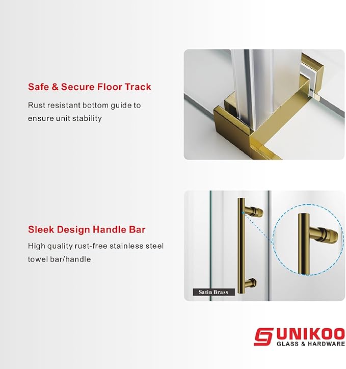 61-65 Inch x 80 Inch Sliding Frameless Shower Door, 3/8" Tempered Glass with Easy-Cleaning Coating, Stainless Steel Rollers & SGCC-Certified Stability, Satin Brass