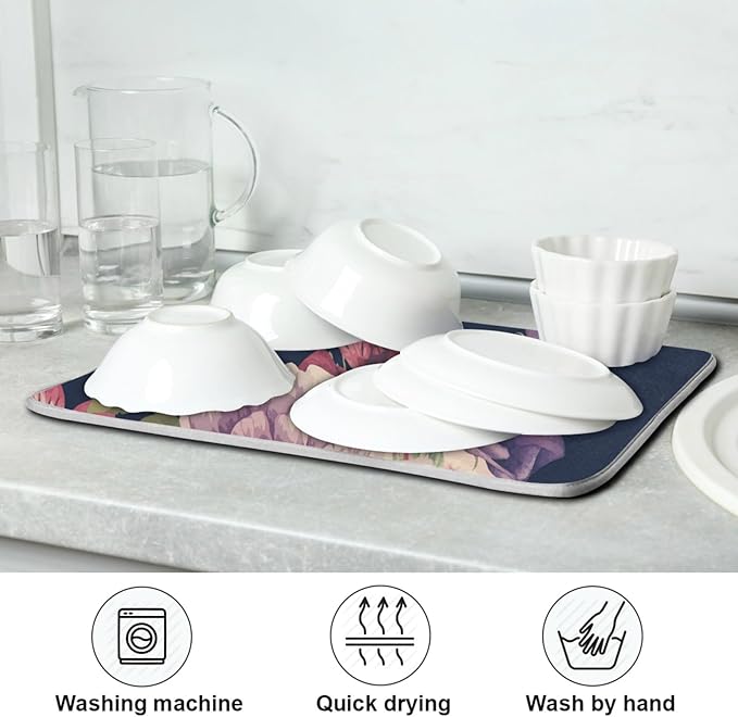 Tarity Blue Waves And Whale Dish Drying Mat for Kitchen Counter Absorbent Heat Resistant Microfiber Dishes Drainer Mat 18x24 in Large Dish Pad Sink Mat Protective Pad Kitchen Decor