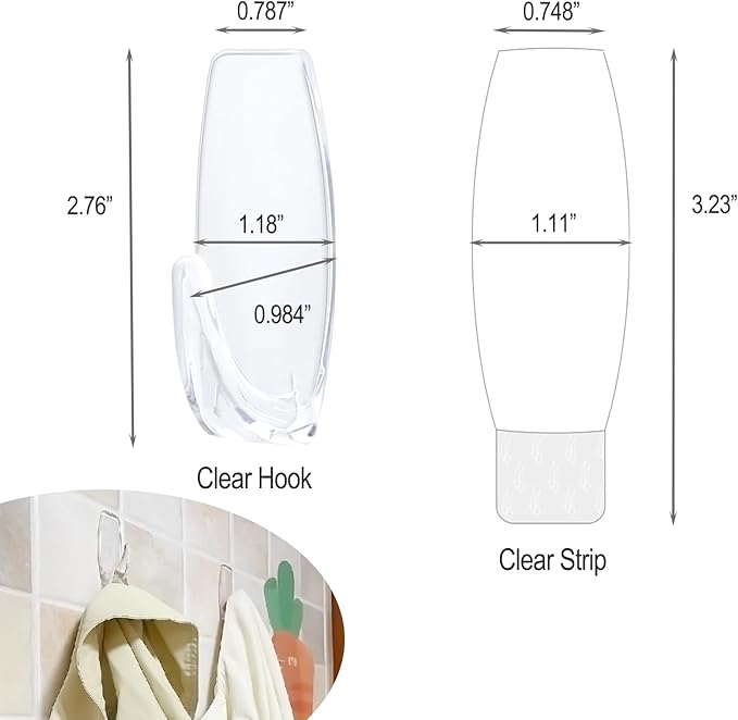 25 Large Wall Hooks for Hanging Heavy Duty, with 32 Removable Strips, Clear Hanger Hooks, Damage-Free Utility Hooks with Adhesive Strips, Plastic wall Hook for Key, Shower, Towel, Coat, Door, Hat.