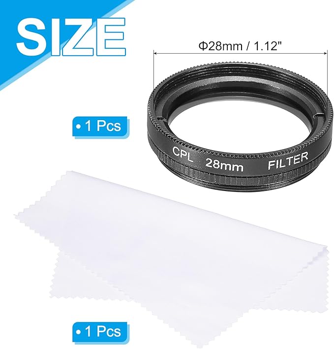 MECCANIXITY 28mm Circular Polarizer Filter, Double Sided Multi-Layer Coatings Polarizing Filter with Cleaning Cloth for Camera Lens