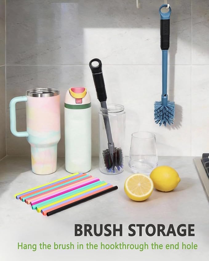 2-in-1 Bottle Brush Cleaner Kit Set,Long Water Bottle Cleaning Brushes,Hidden Straw Brush in Handle,BPA-Free Dishwasher-Safe,for Stanley & Owala Water Bottle,Baby Bottles Cup(Grey)