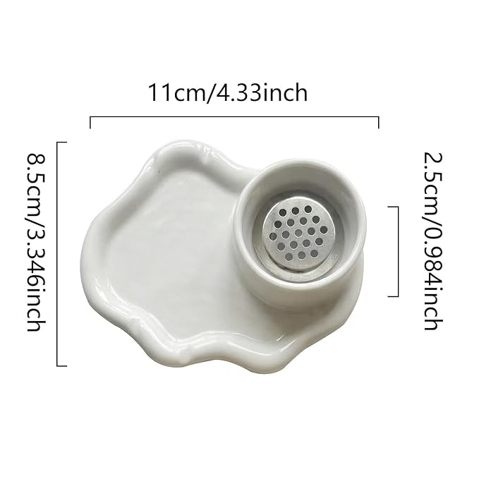 2-in-1 Ceramic Nail Art Brush Cleaner & Palette, Professional Manicure Brush Cleaning Cup with Removable Stainless Steel Filter & Mixing Palette for Gel Polish & Acrylic Painting