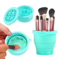 Makeup Brushes Cleaner Mat with Brush Storage Holder, Folding Portable Washing Tool for Makeup Brush Cleaning, 2 In 1 Silicone Brush Cleaner Pad & Cosmetic Brush Organizer Rack (Green)