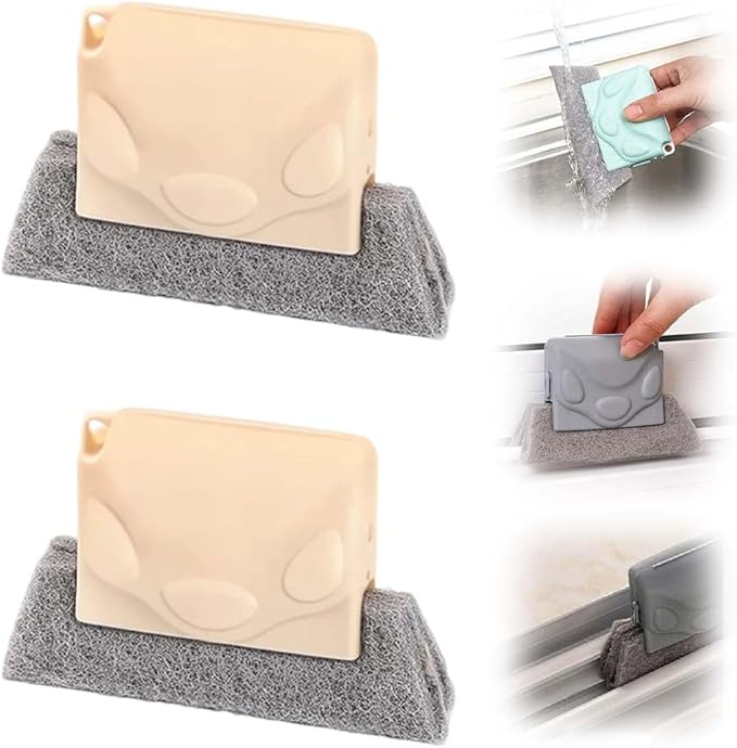 Magic Window Track Cleaner, Upgraded Window Groove Cleaning Brushes for Sliding Doors, Gaps, Tiles, Shutters, and Car Vents (2, Beige)