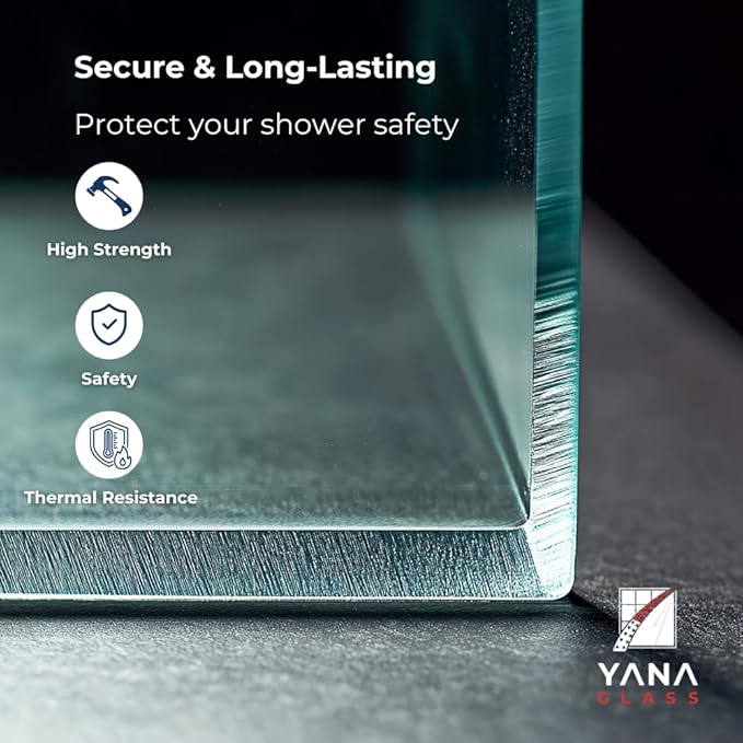Fixed Glass Shower Panel for Bathroom - 3/8'' Thick Clear Tempered Frameless Glass Shower Door, 36" x 76" Hard Water Resistant with Chrome Finish - By Yana Glass and Mirror