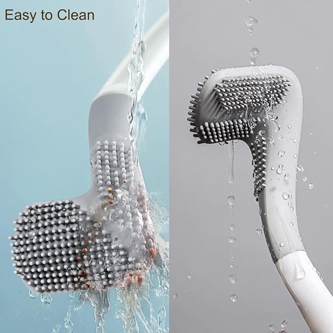 Toilet Brush, Long Handle Golf Toilet Brush with Holder 360° Deep Cleaning Flexible Silicone Toilet Cleaner Brush Wall Mounted for Bathroom (2Pcs Grey)