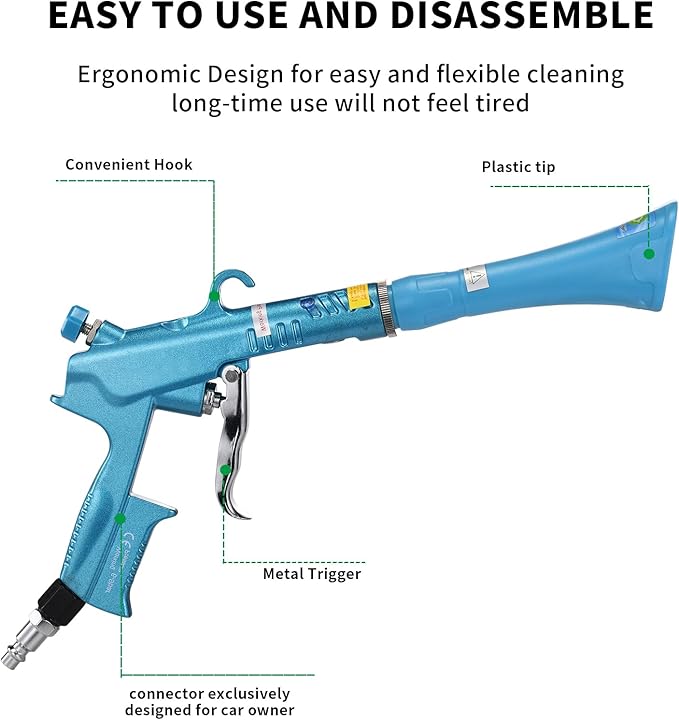 Tornado Dry Car Cleaning Gun Detailing Interior Dryer Air Blow Gun for Car Detailing Air Gun Car Dust Cleaner Air Compressor Blower Gun with Nozzle and Auto Detailing Dusting Brush