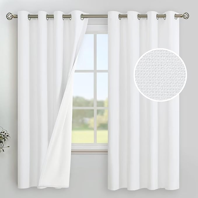 YoungsTex White Linen 100% Blackout Curtains 72 Inch Length for Bedroom, Thermal Insulated Drapes with Grommet Room Darkening Energy Saving for Living Room, 2 Panels, 52 X 72 Inch