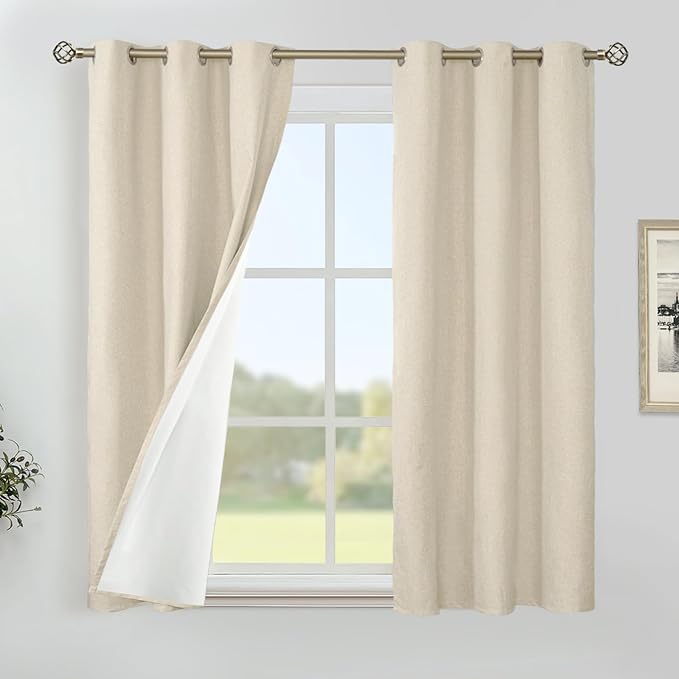 YoungsTex Natural Linen 100% Blackout Curtains 54 Inches Long, Thermal Insulated Black Out Drapes with Grommet Room Darkening for Living Room Bedroom Windows, 2 Panels, 42 X 54 Inch