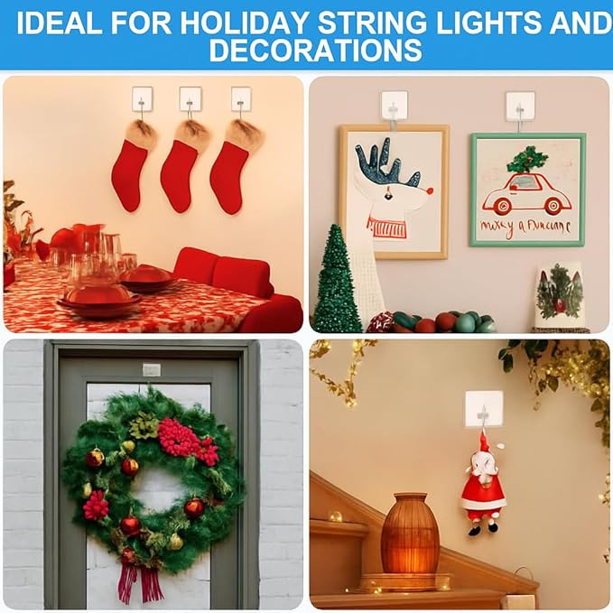 24 PCS Self Adhesive Hooks for Hanging - 33lbs Max, Transparent Stick on Hooks for Coat & Towel - Sticky Hooks for Hanging Heavy Duty Picture, No Damage Wall Hook for Bathroom, Kitchen, Ceiling & Key