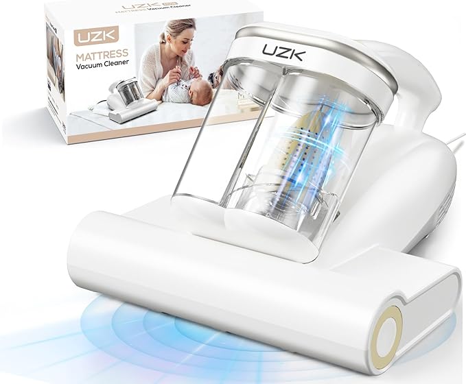 Bed Vacuum Cleaner Mattress Vacuum Cleaner,16Kpa Powerful Handheld Vacuums with UV-C Light & Double Dust Cup & High Heating & Ultrasonic & HEPA Filter for Bed Sofa(Corded,Grey White)