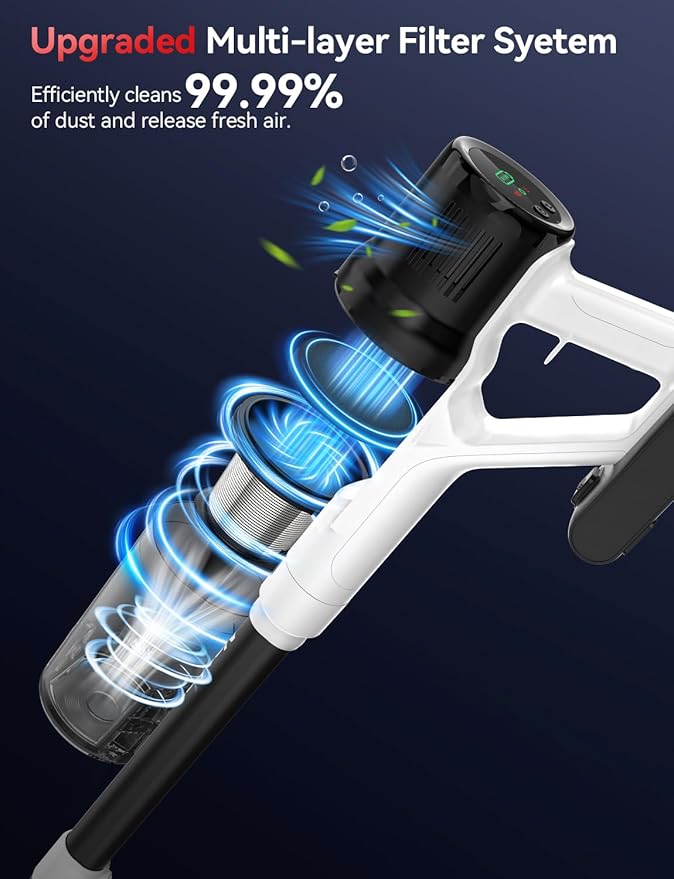 Cordless Vacuum Cleaner, 600W 50KPA 70Mins Cordless Stick Vacuum Cleaner with Self-Standing , Stick Vacuum with Intelligent Auto Mode, Anti-tangle Wireless Vacumm for Home/Pet Hair/Carpets/Floors