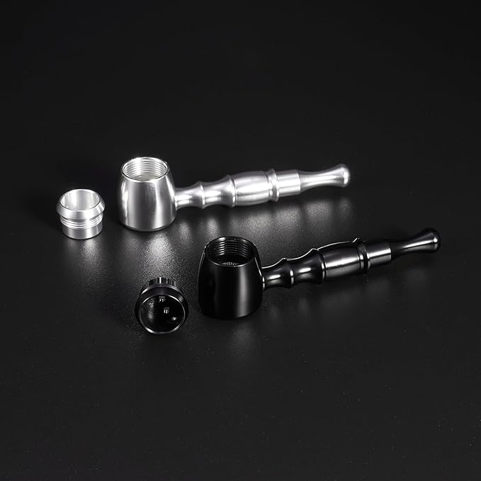 2-Pack Aluminum Alloy Tobacco Pipe Set, 10cm Portable Smoking Pipe with Cleaning Brush, 10 Filters, 3-in-1 Tool, and Storage Case