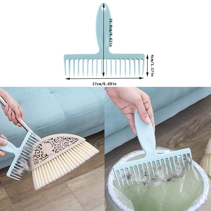 2 Pack Broom Cleaning Tool Hair Removal Comb Cleaner for One Sweep Broom Commercial Dust Mop Floor Sweeper Stand Up Broom Upright Dustpan Combo Set Removing Hair Dust on Brooms