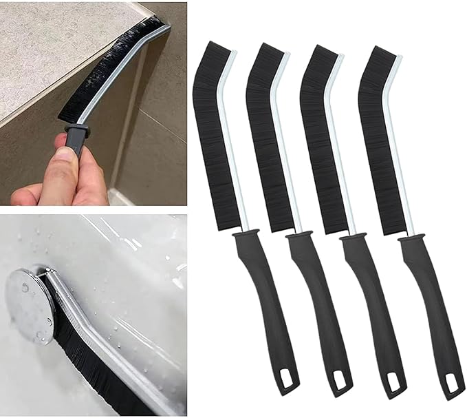 Hard Bristle Crevice Brushes, 4 PCS Bathroom Gap Cleaning Brush,Multifunctional Hand-held Groove Cleaning Brush,Dead Corner Brush for Bathroom Kitchen Tiles,Window Track,Shutter,Door Slots，Black