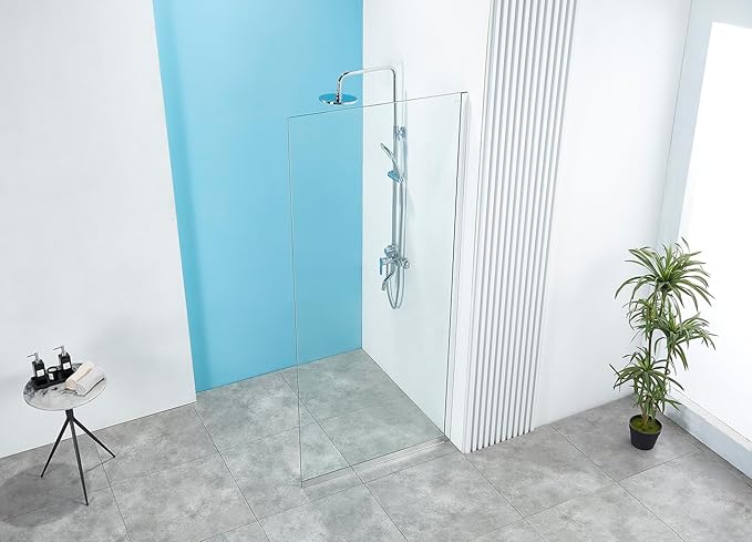 Shower Screen 36" x 76" Half Frameless Shower Wall Panel, Tempered Glass 3/8 inch, Easy to clean Coating, Fixed Glass Shower Door with Hardware (Chrome)