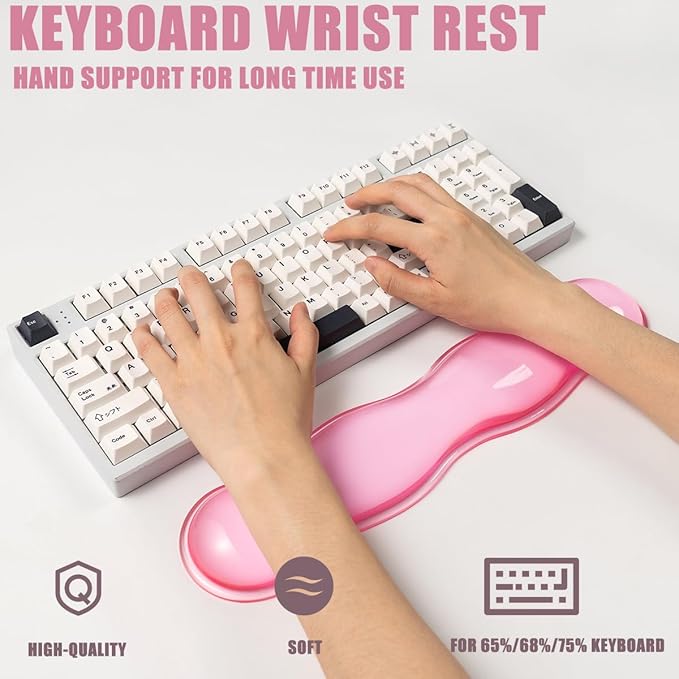 Ergonomic Silicone Gel Keyboard and Mouse Wrist Rest Set – Clear Wrist Rest for Keyboard 60%/68%/75%, Comfort & Support for Typing and Gaming (Light Pink)