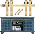 Rio Salto Mini Gold Barn Door Hardware Kit with Handles, Double Pannel Cabinet Sliding Barn Hardware Track for Sliding Furniture (Light Gold, 4FT Track Kit Plus Handles (Double Door)