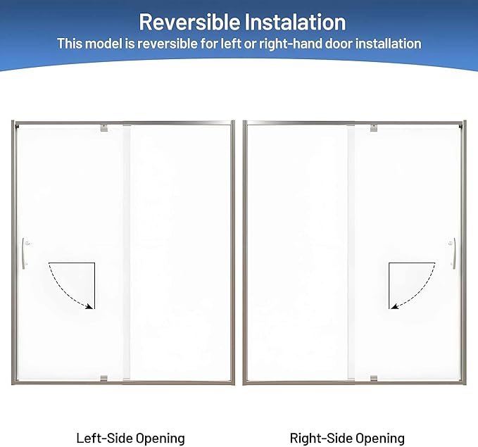 56-60" W x 71" H Pivot Glass Shower Door,1/4"(6mm) Thick Clear SGCC Tempered Shower Glass Door,Brushed Nickel Shower Door,Reversible Installation