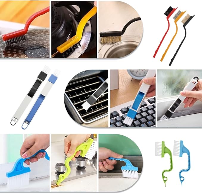CEYAZYE 18Pcs Crevice Cleaning Brush Set, Window Track Cleaner Tools, Multifunctional Groove Gap Cleaning Scrub Brushes Kit for Sliding Door, Sill, Tile Lines, Shutter, Car Vents, Bottle, Keyboards