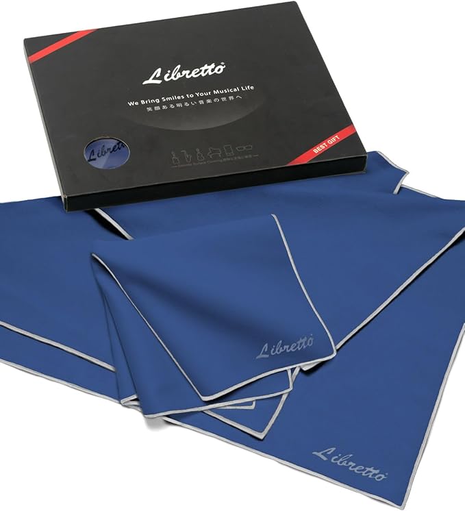 Libretto Microfiber Polish Cloth, 3 Useful Sizes in 1 Pack, Violin and Cello Cleaning & Polishing Products, Blue, Lint-Free, Super Soft, Gift, for Piano, Guitar, Ukulele, Trumpet, Saxophone, Laptop