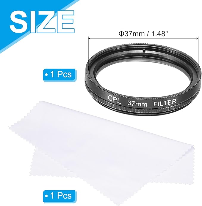 MECCANIXITY 37mm Circular Polarizer Filter, Double Sided Multi-Layer Coatings Polarizing Filter with Cleaning Cloth for Camera Lens