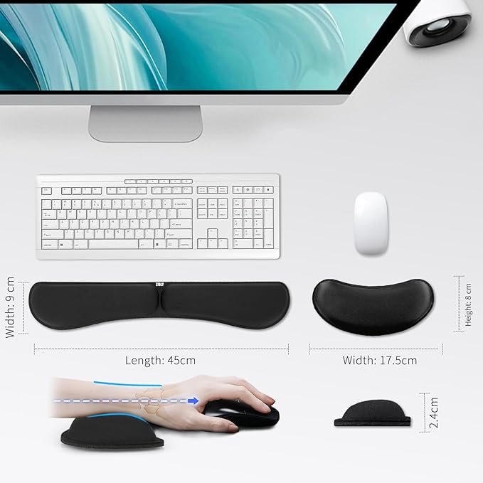 Zibly Ergonomic Gel Keyboard Wrist Rest & Mousepad Rests for Computer, Silky Memory Foam for Typing (Black Combo)