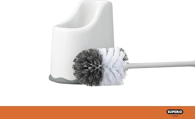 Superio Toilet Brush with Holder Grey, Comfort Grip, Matching Caddy, Clean Bathroom, Heavy Duty (Toilet Brush 2-Pack)