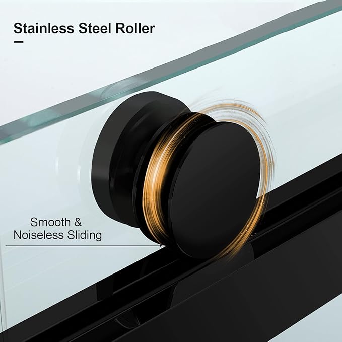 Double Sliding Shower Door, 60" W x 74" H Framed Glass Shower Door with 5/16"(8mm) Clear Tempered Explosion-Proof Film Glass, 18 inch Stainless Steel Handle, Matte Black