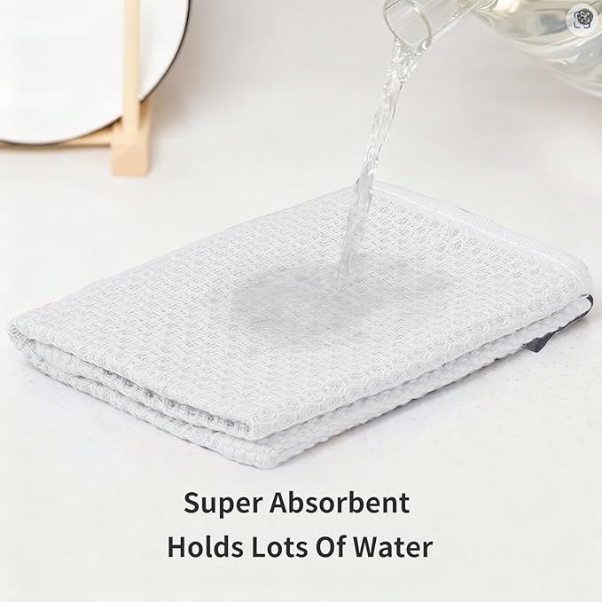 Cotton Dish Cloths 6 Pack,12x12 Inch – Super Absorbent, Quick-Dry & Reusable Kitchen Cleaning Cloths, Lint-Free Washable Towels for Dishes, Glass & Household Use(White)