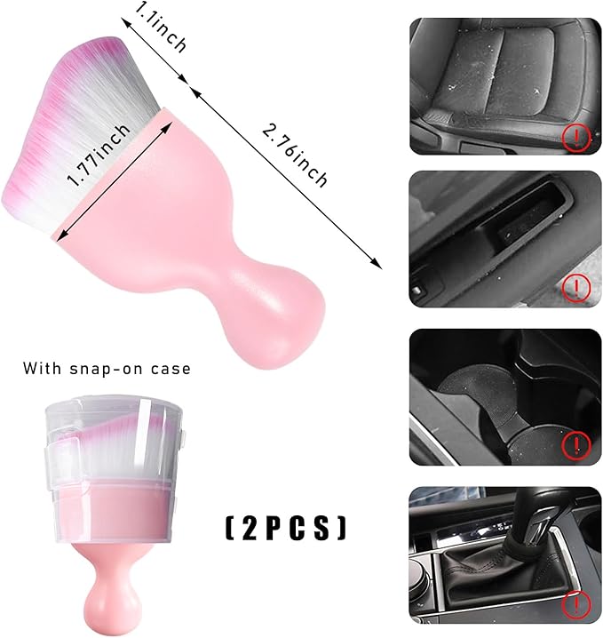 2PCS Car Interior Dust Brush, Soft Scratch Free Auto Detailing Brushes, Universal Vehicle Interior Cleaning Tool for Automotive Dashboard, Air Vents, Leather (Pink & Pink)