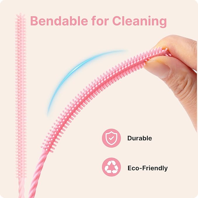 Silicone Straw Cleaner Brush, 2Pcs Reusable Straw Cleaning Brush for Cleaning Stanley and Yeti Metal Glass Tritan Straws