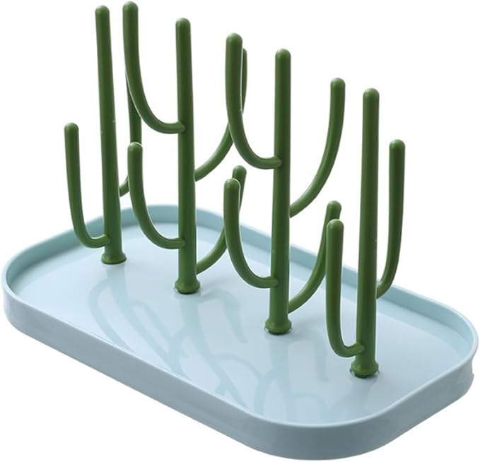 FEOOWV Baby Bottle Drying Rack with Base, Creative Tree Branch Baby Bottle Dryer Holder for Bottles, Teats, Cups, Pump Parts and Accessories (Green)