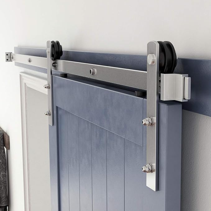 SMARTSTANDARD 6 Feet Brushed Nickel Sliding Barn Hardware Kit-Sturdy Silvery Track-Smoothly and Quietly-Simple and Easy to Install-Fit 36" Wide Door Panel (I Shape Hanger)
