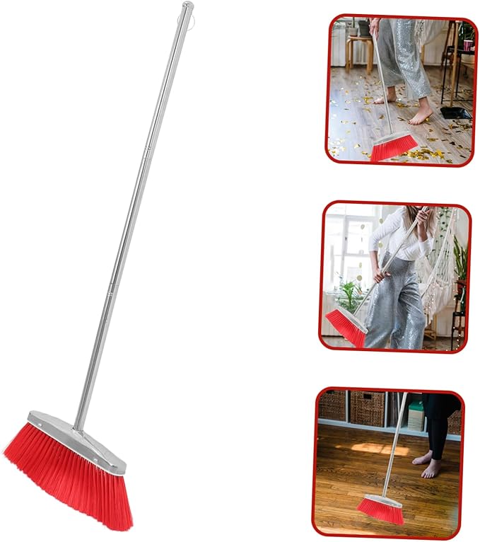Heavy Duty Commercial Broom with Long Handle Soft Bristles for Efficient Indoor and Outdoor Floor Cleaning for Home Use and Hair Collection