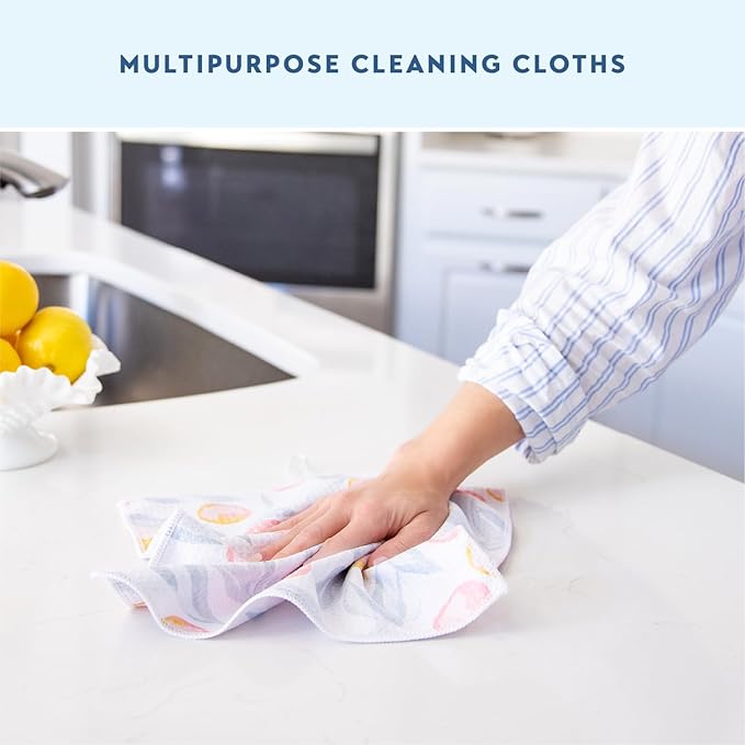 ELYN Microfiber Kitchen Dish Cloth Set, Quick-Dry & Absorbent Waffle Weave Cleaning Towels, Set of 6 Wash Cloths, Paper Towels & Sponge Alternative (Bold Floral & Geo)
