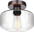 MAXvolador Industrial Semi Flush Mount Ceiling Light, Clear Glass Pendant Lamp Shade, Oil Rubbed Bronze Farmhouse Lighting, Hanging Light Fixture