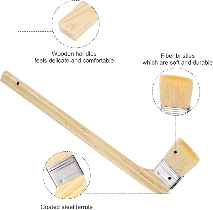 HARFINGTON Paint Brush 3Pcs 2" Brush Width Reusable Variety Angled Bend Brushes Radiator Paint for All Latex Oil Painting Furniture Walls Treatment, Brown