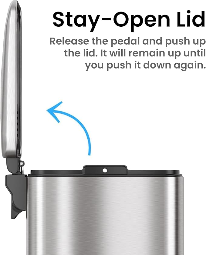iTouchless 1.32 Gallon SoftStep 2.0 Bathroom Trash Can with Odor Absorber, Small Stainless Steel Step Pedal Garbage Bin with Removable Inner Bucket, Next Gen Quiet Close Lid Technology, Home Office