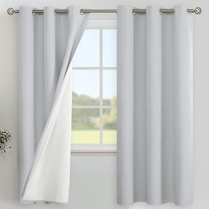 YoungsTex Light Grey Linen 100% Blackout Curtains 72 Inch Length for Bedroom, Thermal Insulated Full Room Darkening Drapes with Grommet for Living Room, 2 Panels, 42 X 72 Inch