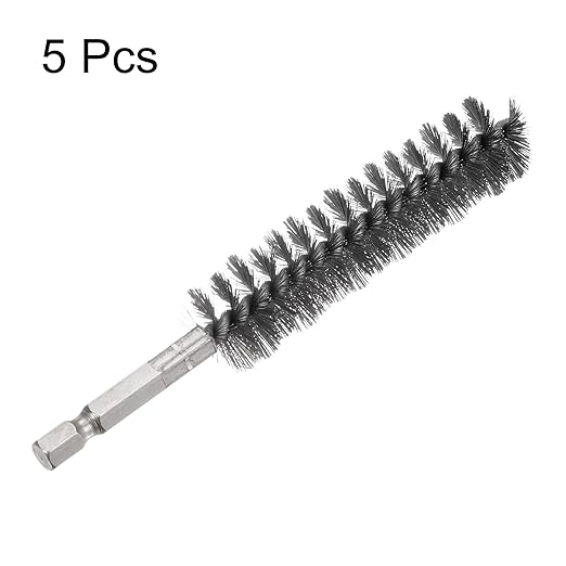 HARFINGTON 5Pcs Bore Brush Stainless Steel 19mm Dia Cleaning Twisted Wire Brush Tube Pipe Cleaner with Handle 1/4 Inch Hex Shank for Tubes, Ports, Bearings
