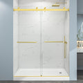 49"- 54" W x 76" H Frameless Shower Door, Double Sliding Shower Door,5/16"(8mm) Clear Tempered Glass,Easy Sliding Shower Door with Explosion-Proof Film (Brushed Gold 54" Wx76 H)