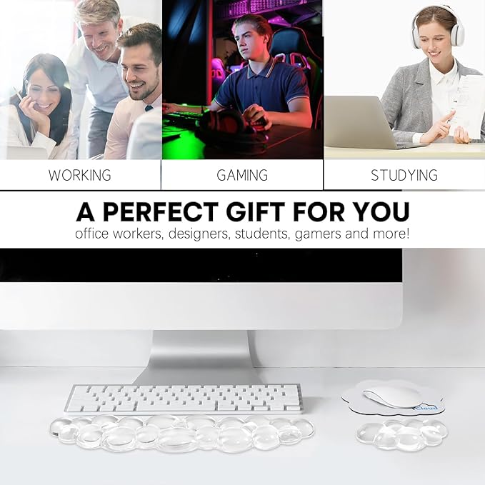 JIKIOU Clear Gel Wrist Rest for Keyboard and Mouse, Cool Silicone Mouse Wrist Rest Set, Cute Ergonomic Wrist Rest for Keyboard Typing Pain Relief, Suitable for Office Computer Laptop Gaming White