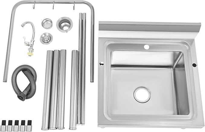 Stainless Steel Floor Mop Sink, Mop sink with Cleaning Tool Rack & Faucet & Drainage, for Laundry Room,Kitchen, Restaurant