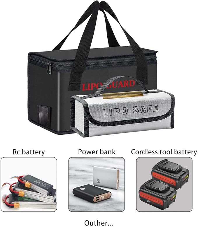 Lipo Battery Safe Bag Large Capatity Fireproof Bag for Ebike Lipo Battery Other Batteries Storage Charging Transport Home Office Travel Safe Storage Pouch