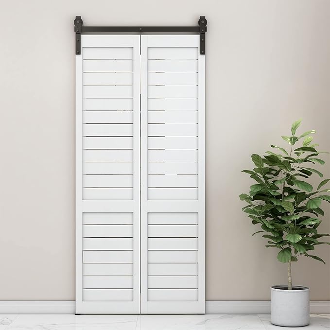 52" Bi-Folding Sliding Barn Door Hardware Track Kit,Smoothly&Quietly,Side Mounted Black Roller,Easy Install,Door Not Included [Fit Double 24" Bifold Doors]