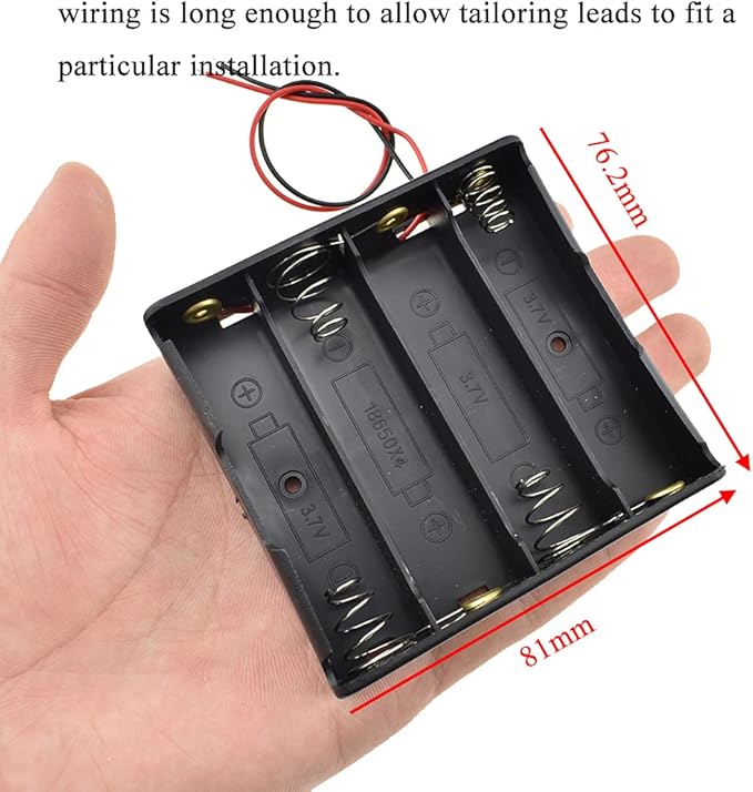 HAHIYO 18650 Battery Holder Bundle Series with Wire Sturdy Clapm Flexible Springs Contact Build-in Harnesses Batteries Black Case Easy Install 8 Pieces for Wall Clocks Ham Radio Kids Toys
