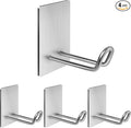 Self Adhesive Hooks Heavy Duty, Large Stainless Steel Towel Hooks, No Drill Sticky Hooks, Long Stick on Shower Wall Hooks for Hanging Hat Coat Key Headphone (Sliver(4Pcs))